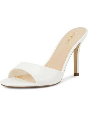 Women's White Faux Leather Single Strap Open Toe Round Toe High Heel Sandals